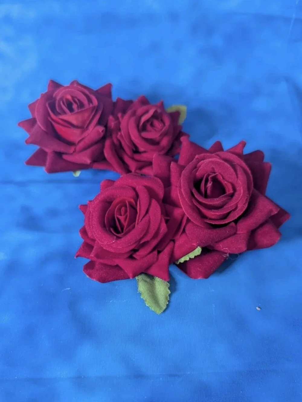 Rose Hair Clips Set Of Two Red With Greenery Double Floral Alligator Clips